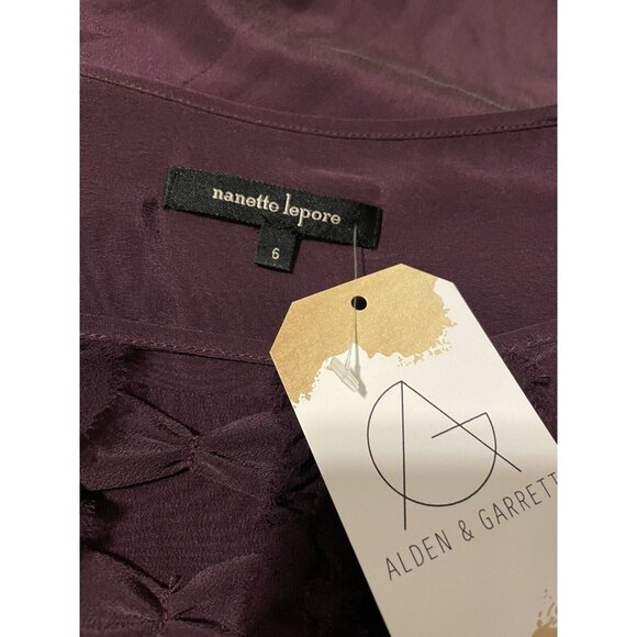 Nanette Lepore Purple Silk Blouse with Bows and Romantic Sleeves, Size 6 - Picture 4 of 9